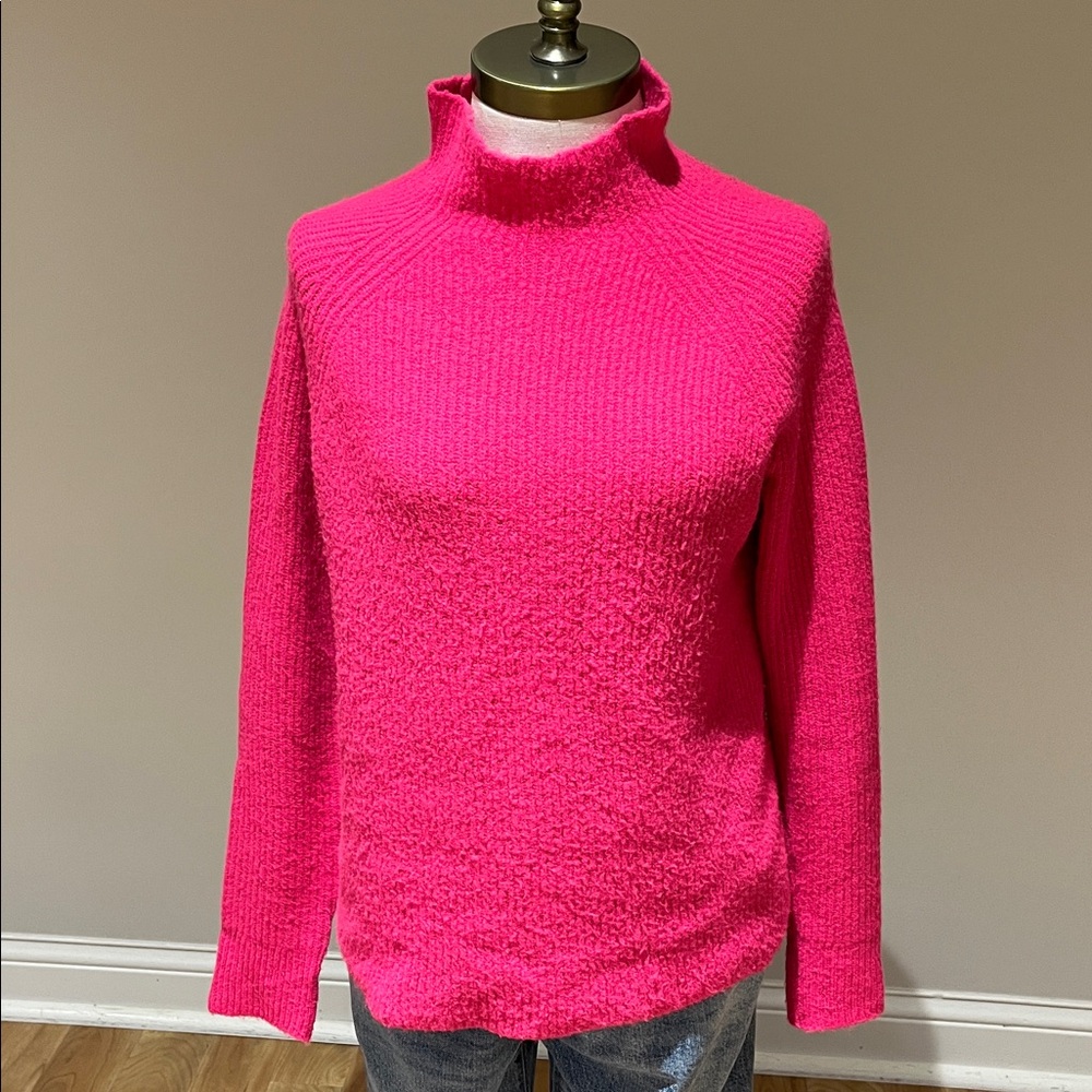 Halogen bright Pink ribbed mock neck fuzzy sweater size XS-M - Picture 3 of 13